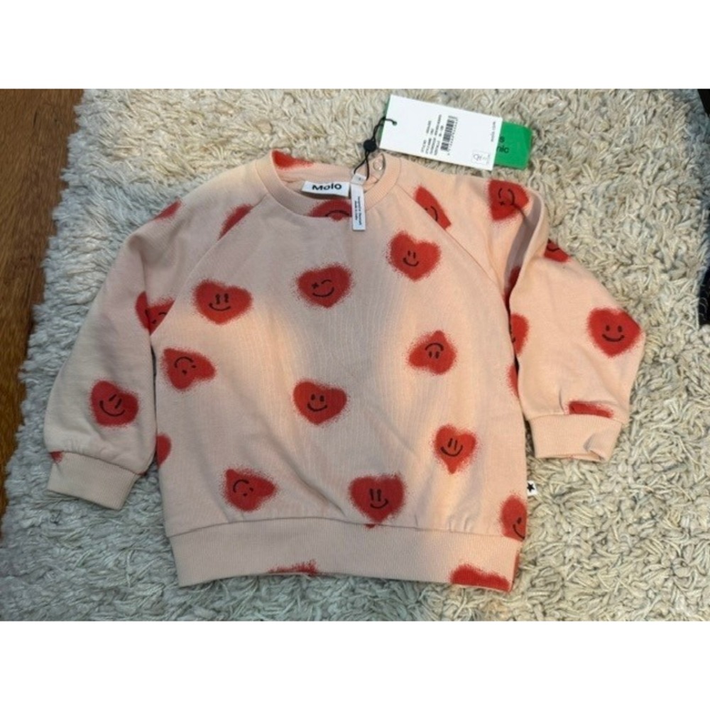 Molo Disc Sweatshirt 80 12M Red Hearts Smiley GOTS Organic Cotton NWT
